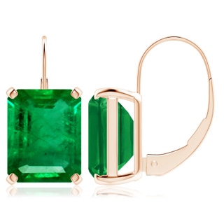 10x8mm AAA Emerald-Cut Emerald Solitaire Leverback Earrings in Rose Gold