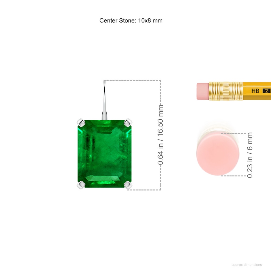 10x8mm AAAA Emerald-Cut Emerald Solitaire Leverback Earrings in P950 Platinum ruler