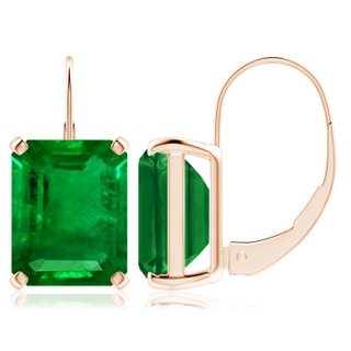 10x8mm AAAA Emerald-Cut Emerald Solitaire Leverback Earrings in Rose Gold