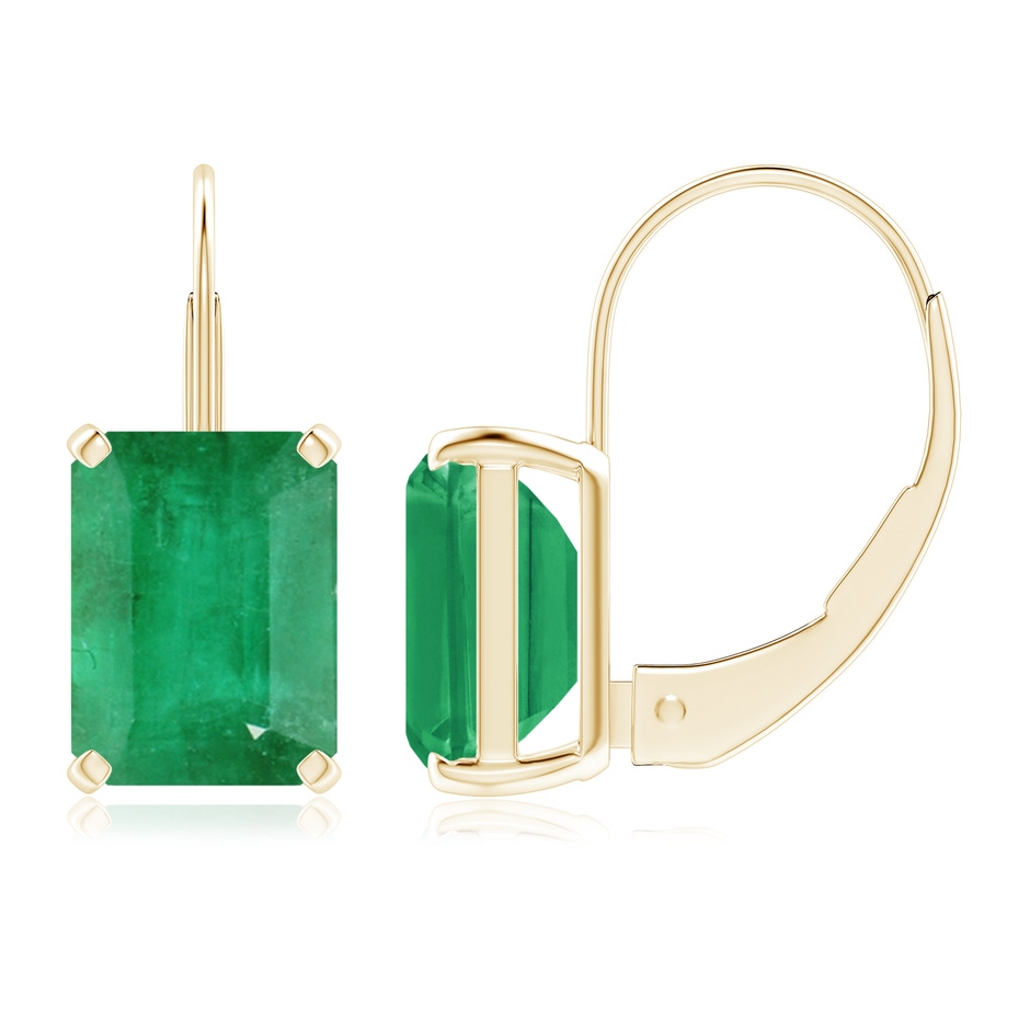 8x6mm A Emerald-Cut Emerald Solitaire Leverback Earrings in Yellow Gold 