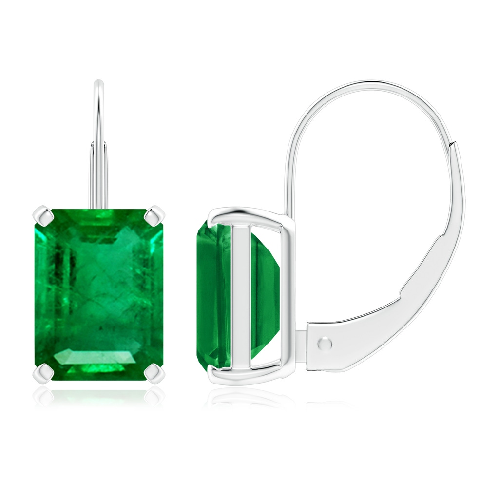 8x6mm AAA Emerald-Cut Emerald Solitaire Leverback Earrings in White Gold