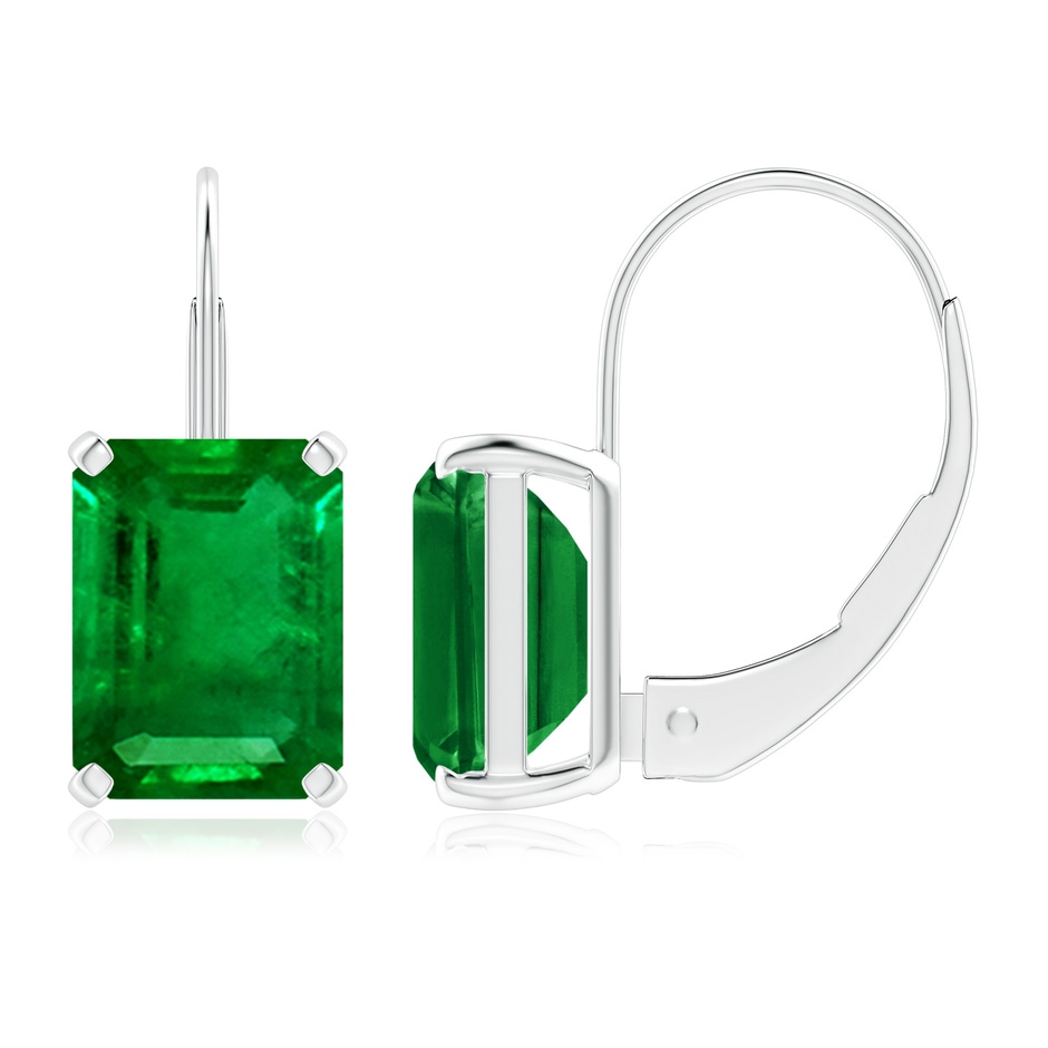 8x6mm AAAA Emerald-Cut Emerald Solitaire Leverback Earrings in P950 Platinum 