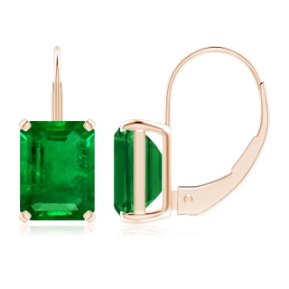 8x6mm AAAA Emerald-Cut Emerald Solitaire Leverback Earrings in Rose Gold