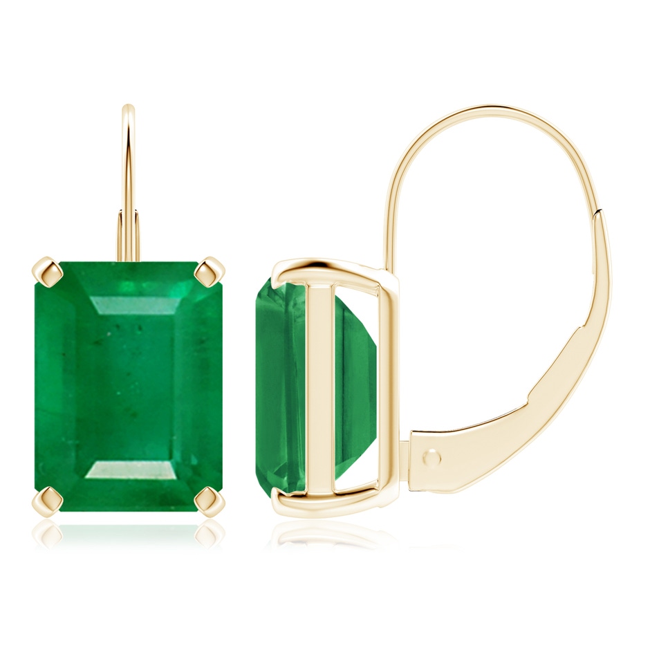 9x7mm AA Emerald-Cut Emerald Solitaire Leverback Earrings in 18K Yellow Gold 