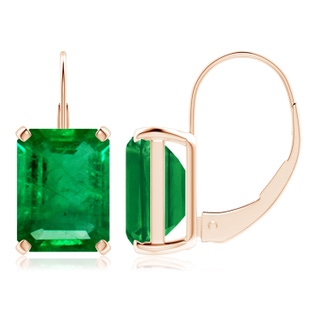 9x7mm AAA Emerald-Cut Emerald Solitaire Leverback Earrings in 9K Rose Gold