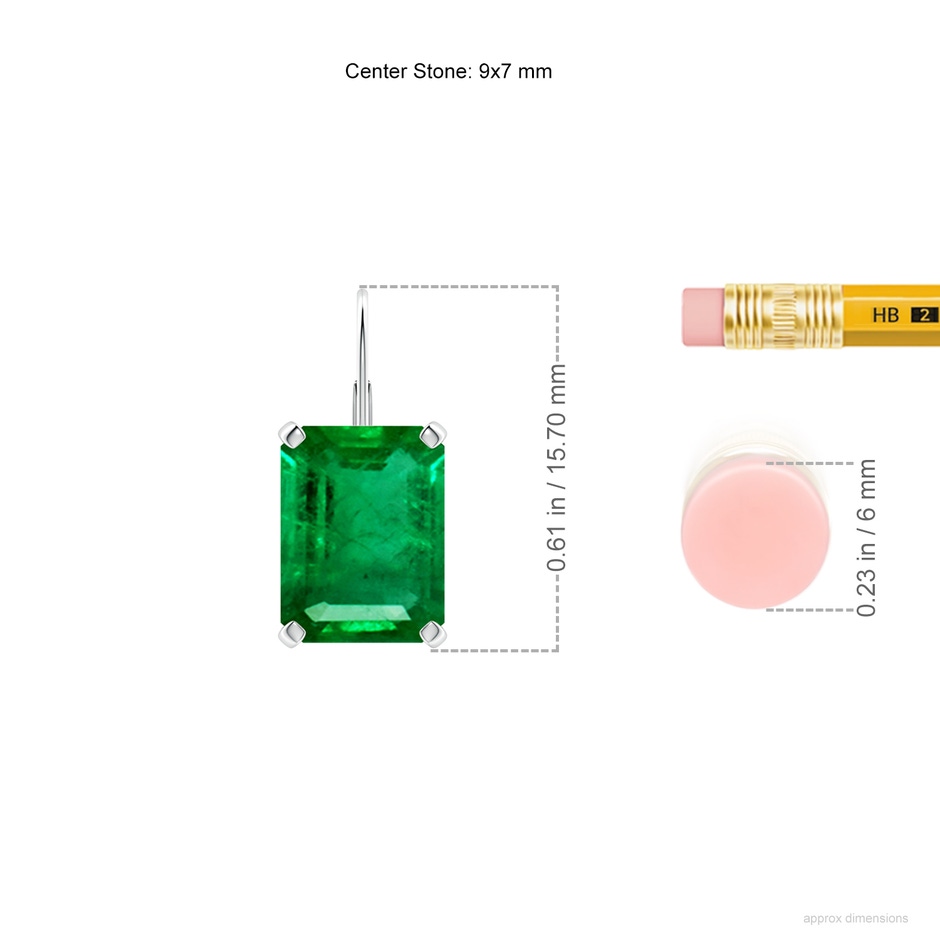 9x7mm AAA Emerald-Cut Emerald Solitaire Leverback Earrings in P950 Platinum ruler