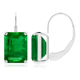 9x7mm AAAA Emerald-Cut Emerald Solitaire Leverback Earrings in P950 Platinum