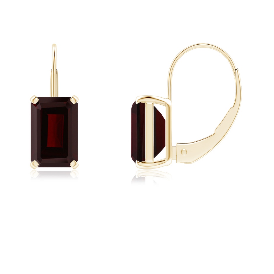 6x4mm A Emerald-Cut Garnet Solitaire Leverback Earrings in Yellow Gold 