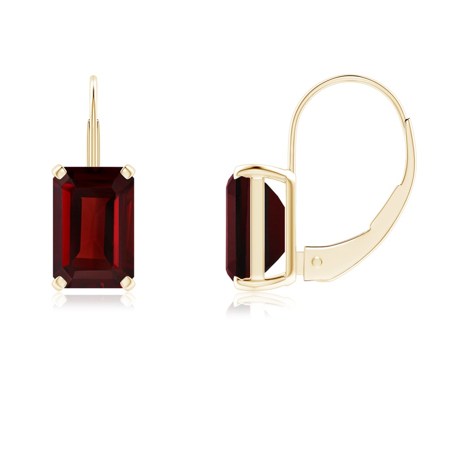 6x4mm AAA Emerald-Cut Garnet Solitaire Leverback Earrings in Yellow Gold 