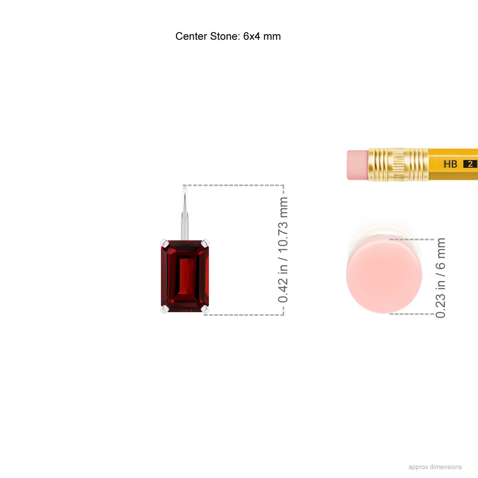 6x4mm AAAA Emerald-Cut Garnet Solitaire Leverback Earrings in P950 Platinum ruler