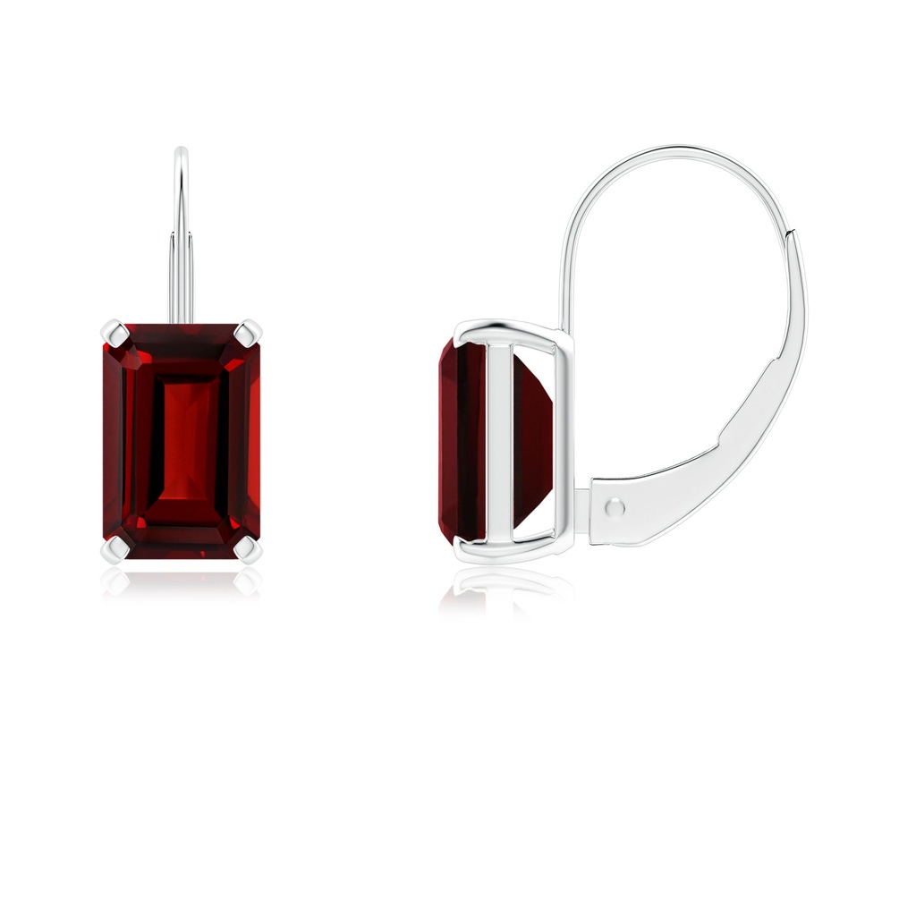 6x4mm AAAA Emerald-Cut Garnet Solitaire Leverback Earrings in White Gold
