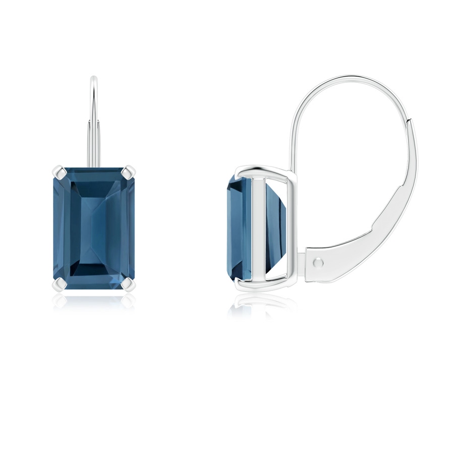 6x4mm A Emerald-Cut London Blue Topaz Solitaire Leverback Earrings in White Gold 