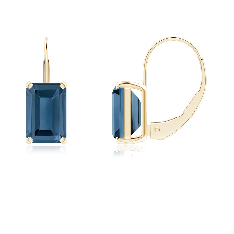 6x4mm A Emerald-Cut London Blue Topaz Solitaire Leverback Earrings in Yellow Gold 