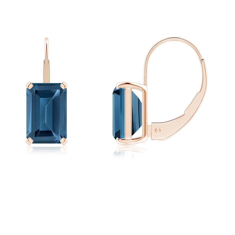 6x4mm AA Emerald-Cut London Blue Topaz Solitaire Leverback Earrings in Rose Gold 