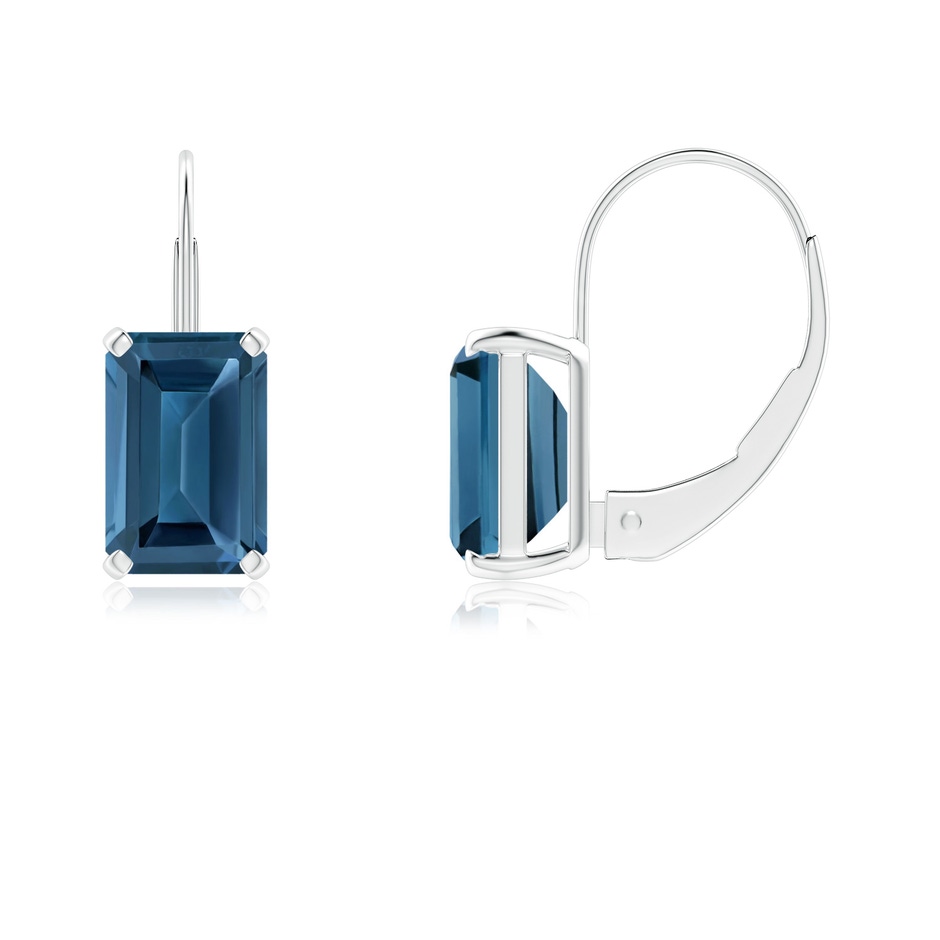 6x4mm AA Emerald-Cut London Blue Topaz Solitaire Leverback Earrings in White Gold 