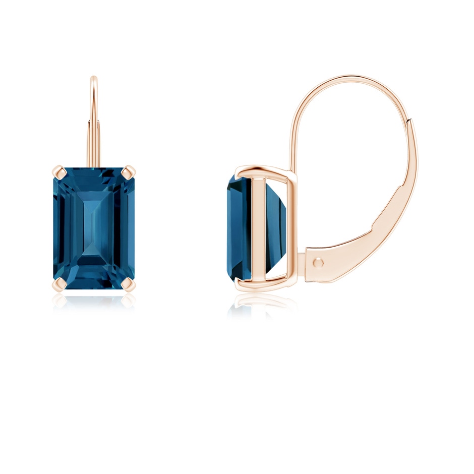 6x4mm AAA Emerald-Cut London Blue Topaz Solitaire Leverback Earrings in Rose Gold 