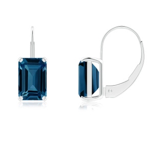 6x4mm AAAA Emerald-Cut London Blue Topaz Solitaire Leverback Earrings in P950 Platinum