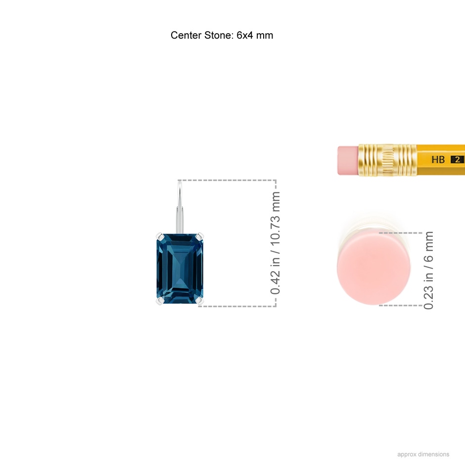 6x4mm AAAA Emerald-Cut London Blue Topaz Solitaire Leverback Earrings in P950 Platinum ruler