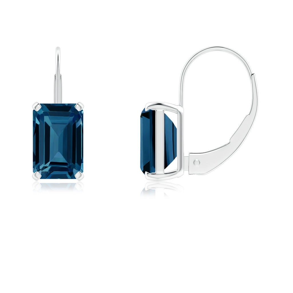 6x4mm AAAA Emerald-Cut London Blue Topaz Solitaire Leverback Earrings in White Gold