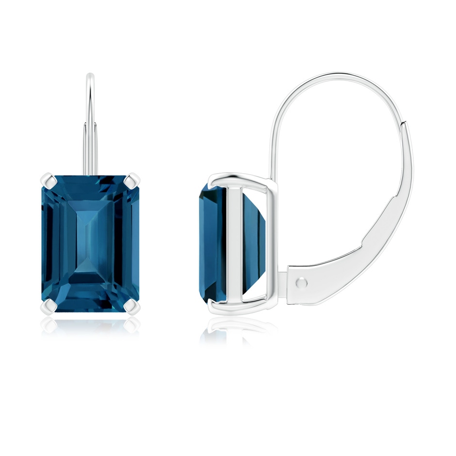 7x5mm AAA Emerald-Cut London Blue Topaz Solitaire Leverback Earrings in White Gold 