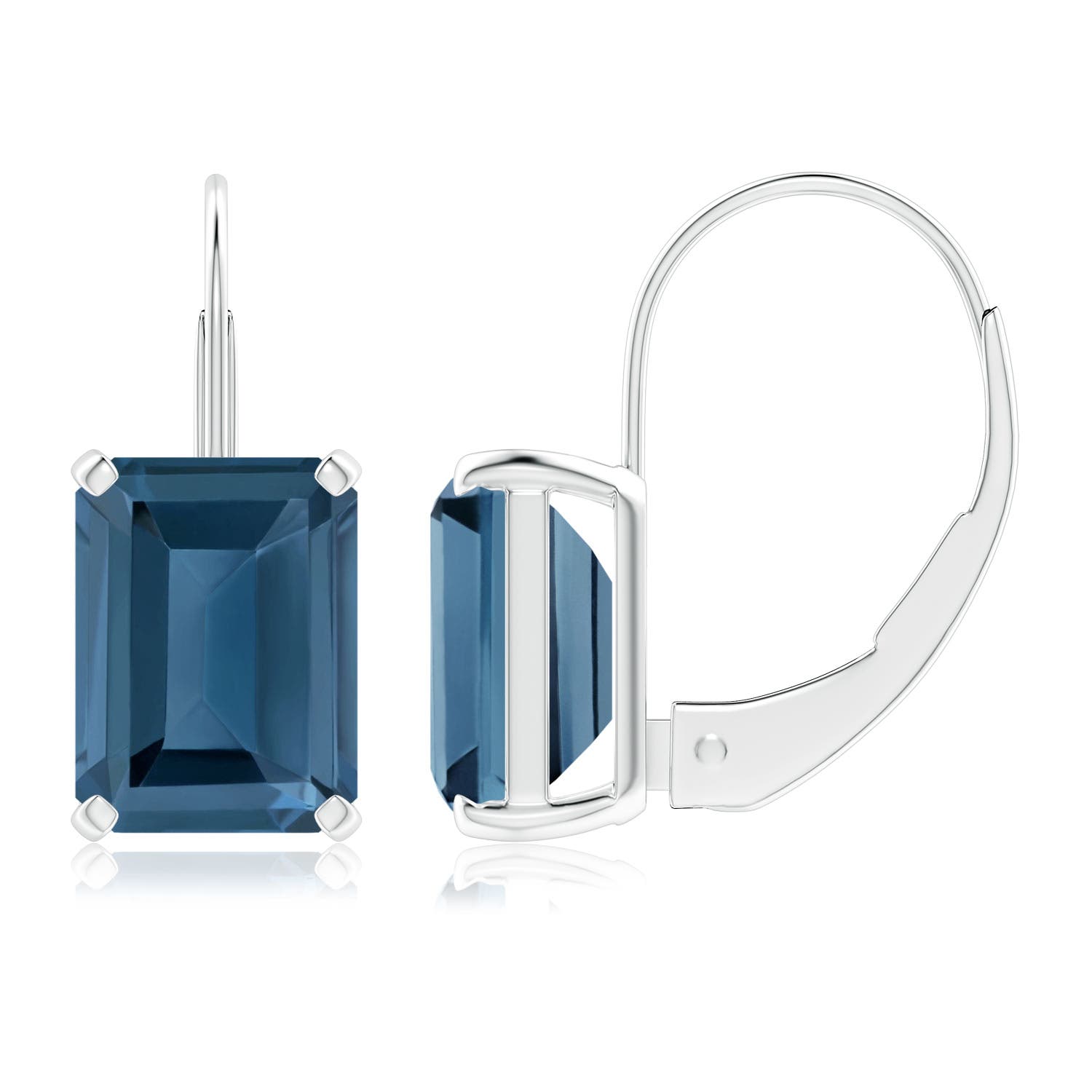 8x6mm A Emerald-Cut London Blue Topaz Solitaire Leverback Earrings in P950 Platinum