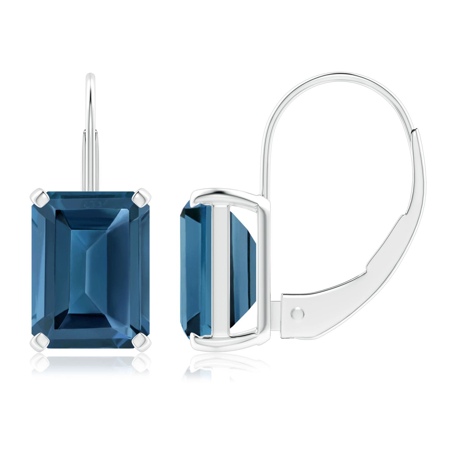 8x6mm AA Emerald-Cut London Blue Topaz Solitaire Leverback Earrings in P950 Platinum