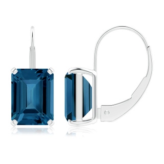 8x6mm AAA Emerald-Cut London Blue Topaz Solitaire Leverback Earrings in White Gold