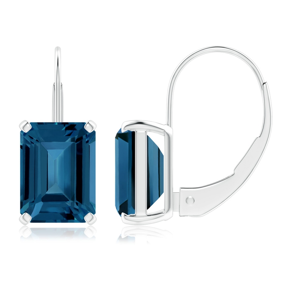 8x6mm AAA Emerald-Cut London Blue Topaz Solitaire Leverback Earrings in White Gold 