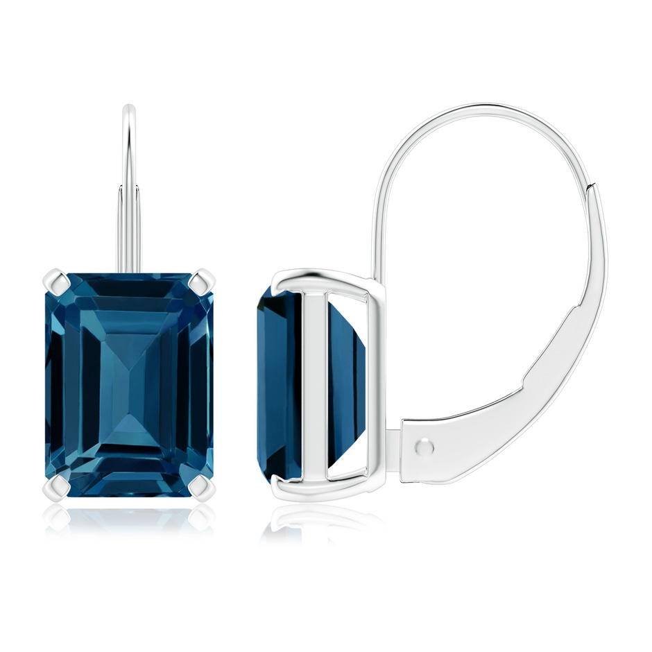 8x6mm AAAA Emerald-Cut London Blue Topaz Solitaire Leverback Earrings in White Gold 