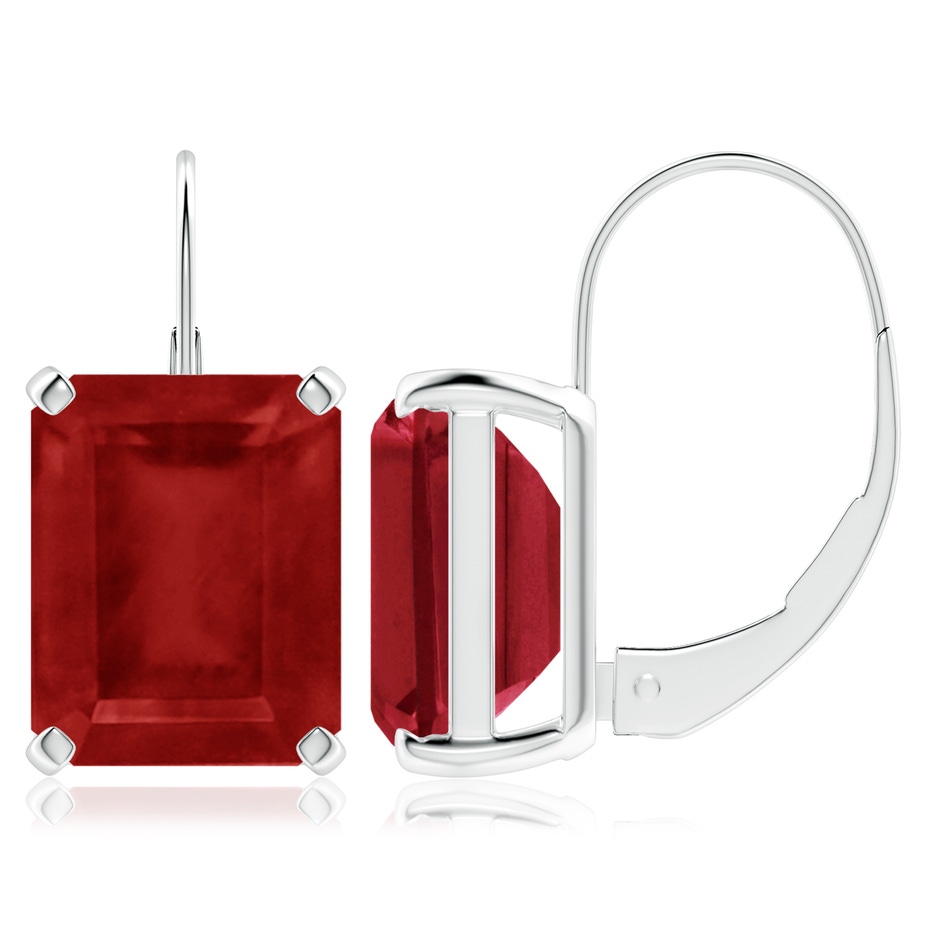 10x8mm AA Emerald-Cut Ruby Solitaire Leverback Earrings in P950 Platinum 