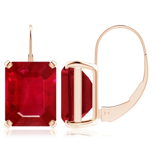 10x8mm AAA Emerald-Cut Ruby Solitaire Leverback Earrings in Rose Gold