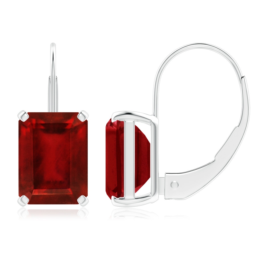 8x6mm AAAA Emerald-Cut Ruby Solitaire Leverback Earrings in P950 Platinum 