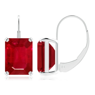 9x7mm AAA Emerald-Cut Ruby Solitaire Leverback Earrings in P950 Platinum