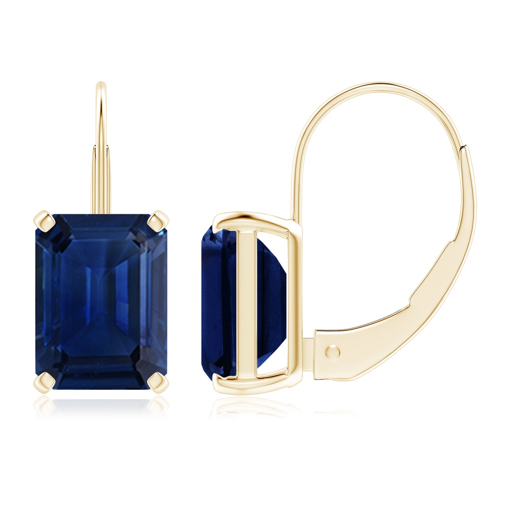 8x6mm AAA Emerald-Cut Blue Sapphire Solitaire Leverback Earrings in Yellow Gold