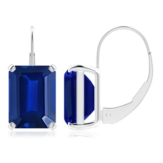 9x7mm AAAA Emerald-Cut Blue Sapphire Solitaire Leverback Earrings in P950 Platinum
