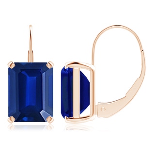 9x7mm AAAA Emerald-Cut Blue Sapphire Solitaire Leverback Earrings in Rose Gold