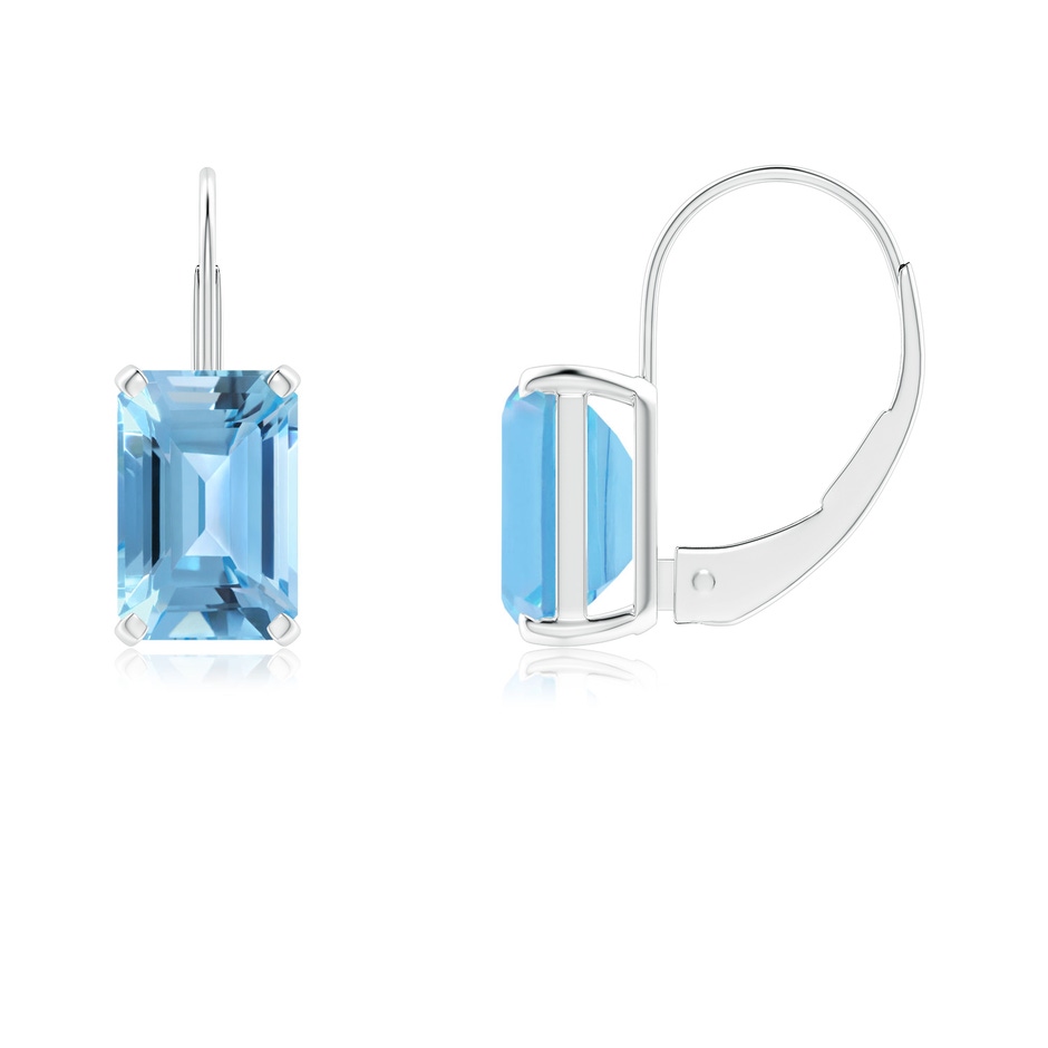 6x4mm A Emerald-Cut Swiss Blue Topaz Solitaire Leverback Earrings in White Gold 