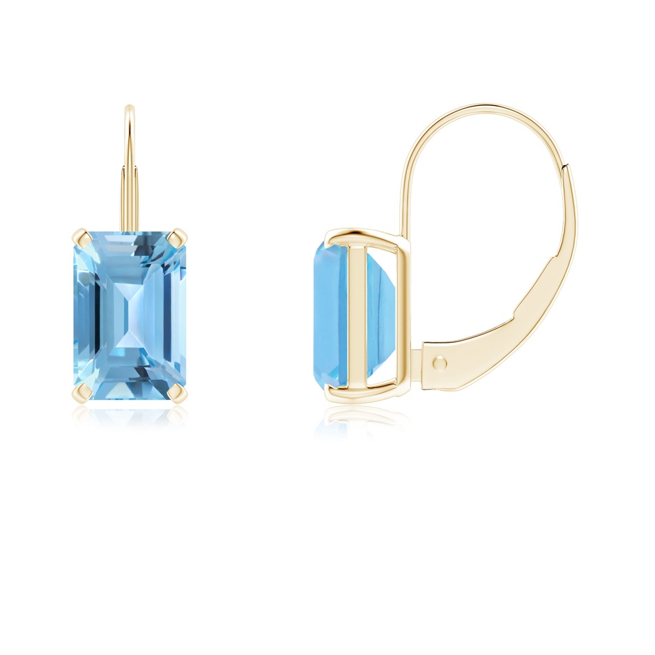 6x4mm A Emerald-Cut Swiss Blue Topaz Solitaire Leverback Earrings in Yellow Gold 