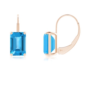 6x4mm AAA Emerald-Cut Swiss Blue Topaz Solitaire Leverback Earrings in Rose Gold