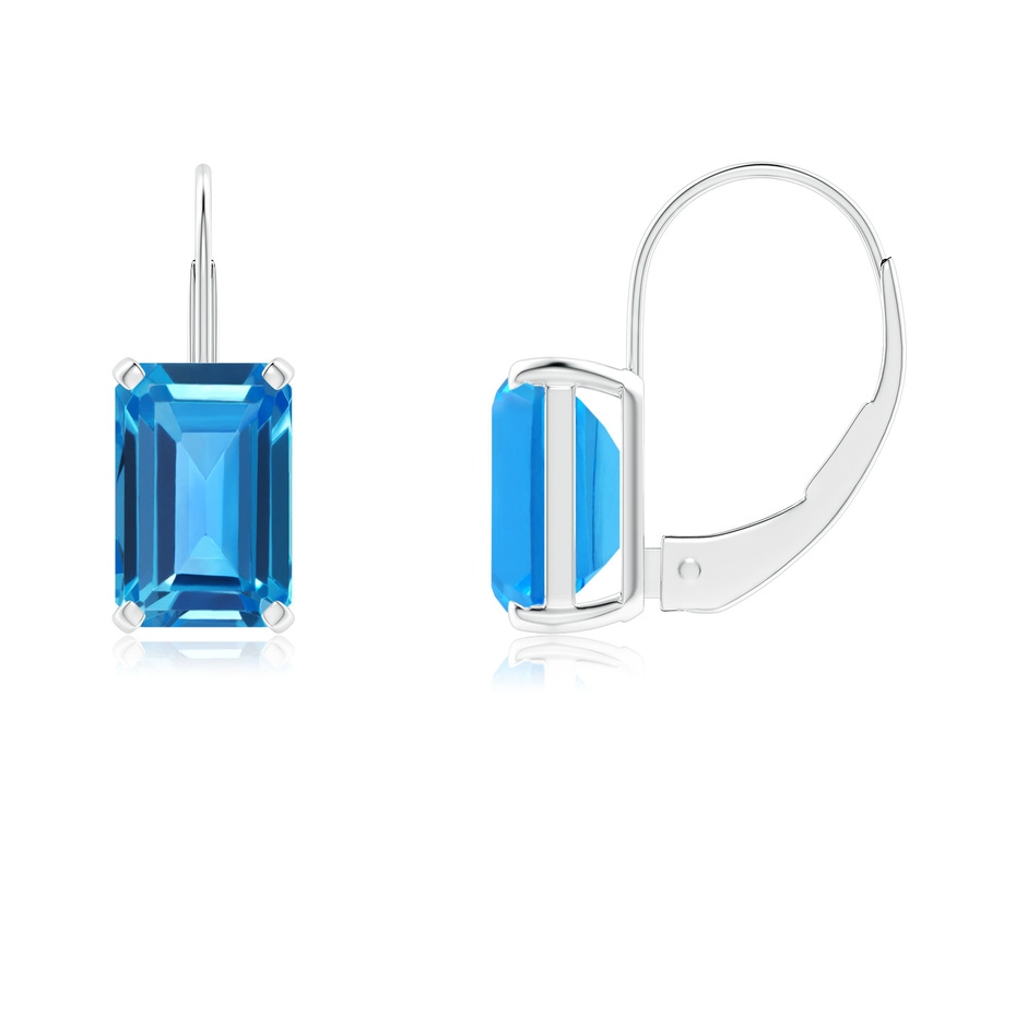 6x4mm AAAA Emerald-Cut Swiss Blue Topaz Solitaire Leverback Earrings in P950 Platinum 
