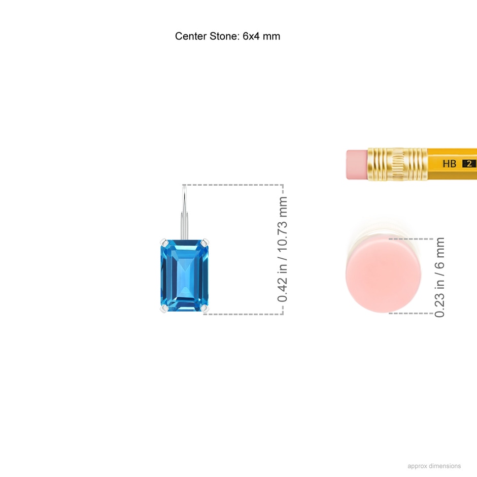 6x4mm AAAA Emerald-Cut Swiss Blue Topaz Solitaire Leverback Earrings in P950 Platinum ruler