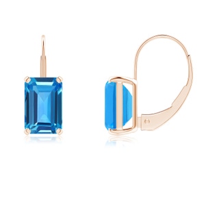 6x4mm AAAA Emerald-Cut Swiss Blue Topaz Solitaire Leverback Earrings in Rose Gold