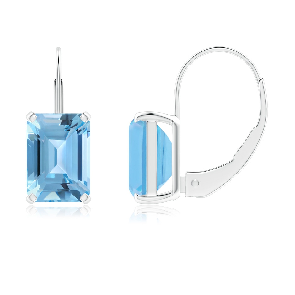 7x5mm A Emerald-Cut Swiss Blue Topaz Solitaire Leverback Earrings in White Gold 