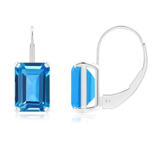 7x5mm AAAA Emerald-Cut Swiss Blue Topaz Solitaire Leverback Earrings in P950 Platinum