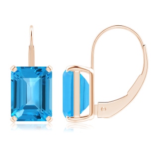 8x6mm AAA Emerald-Cut Swiss Blue Topaz Solitaire Leverback Earrings in Rose Gold