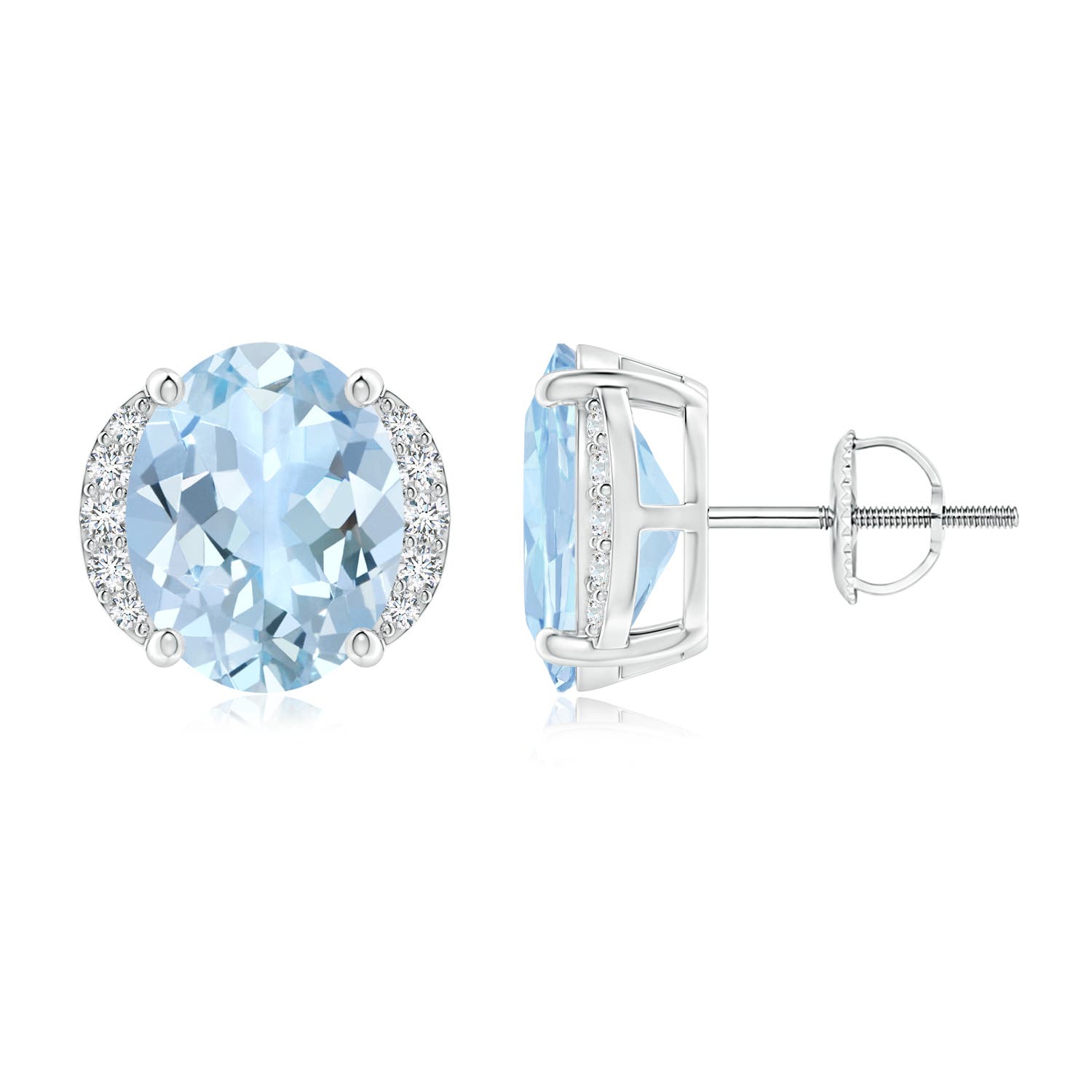 10x8mm AA Oval Aquamarine Half Halo Stud Earrings in P950 Platinum