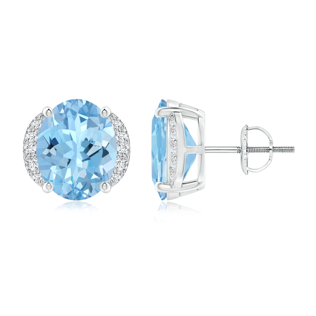 10x8mm AAAA Oval Aquamarine Half Halo Stud Earrings in P950 Platinum