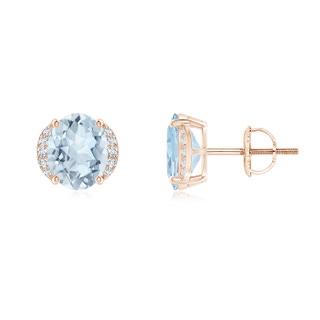 8x6mm A Oval Aquamarine Half Halo Stud Earrings in Rose Gold