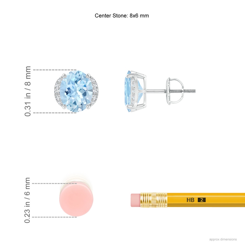 8x6mm AAA Oval Aquamarine Half Halo Stud Earrings in White Gold ruler