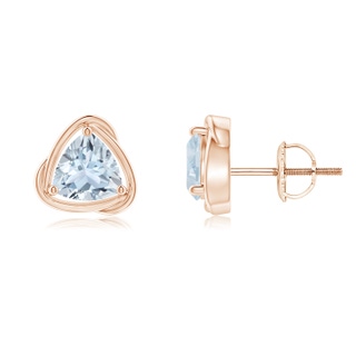 6mm A Solitaire Trillion Aquamarine Swirl Stud Earrings in Rose Gold